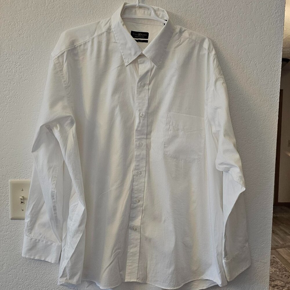 Club Room Regular Fit PINPOINT Men's White Dress Shirt XXL 18 1/2 34/35 Like New